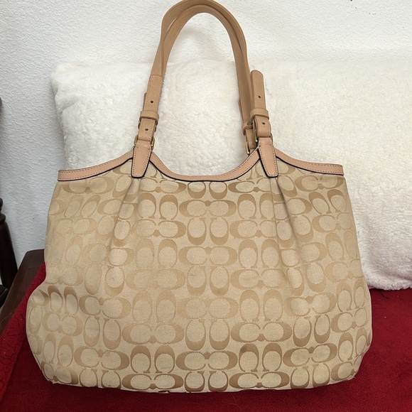 Coach big signature C with teal stripe tote/satchel - Picture 3 of 8